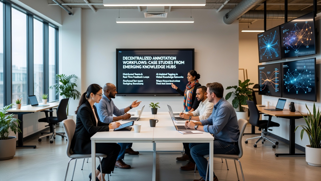 Case study illustration of annotation teams in Bangalore and São Paulo using distributed ledger technology for knowledge labeling