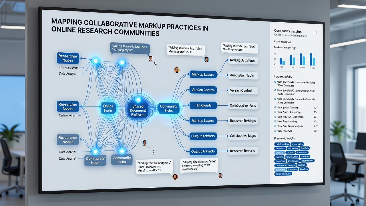 Detailed view of collaborative markup interface with highlighted annotations and user contributions in a research database
